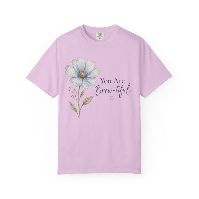 You Are Brew-tiful Floral Coffee T-Shirt — Cute Blue Daisy Pun Tee (Gift-Ready)
